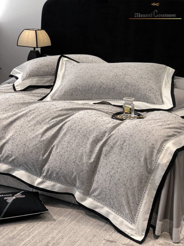 S. C. - 1036 - Light Grey Floral Pattern With Black And White Frame Color - 40% Jacquard Cotton + 60% Lyocell - Image 10