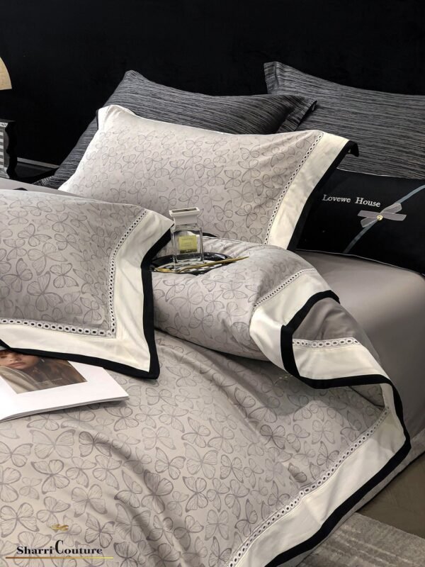 S. C. - 1036 - Light Grey Floral Pattern With Black And White Frame Color - 40% Jacquard Cotton + 60% Lyocell - Image 11