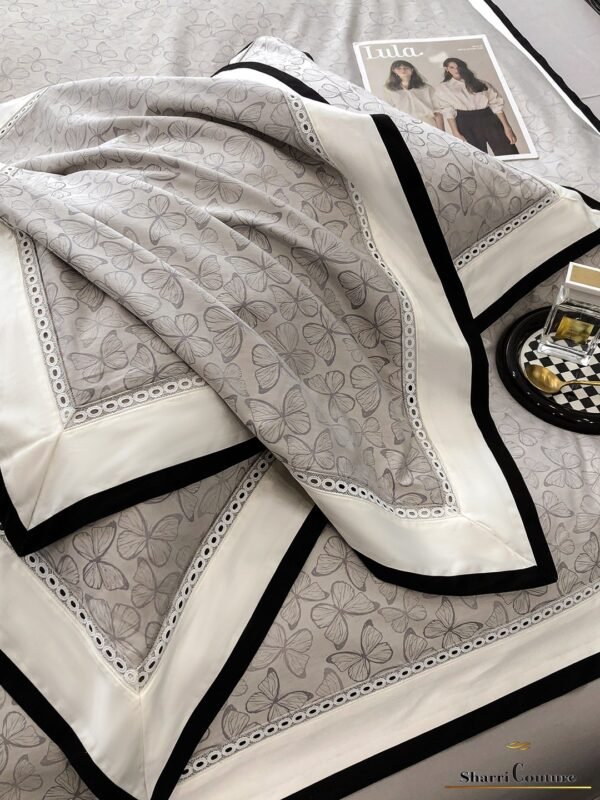 S. C. - 1036 - Light Grey Floral Pattern With Black And White Frame Color - 40% Jacquard Cotton + 60% Lyocell - Image 12