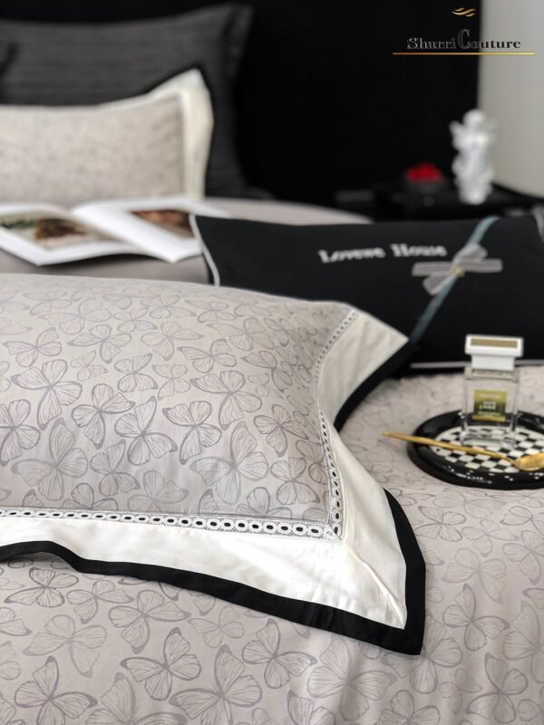 S. C. - 1036 - Light Grey Floral Pattern With Black And White Frame Color - 40% Jacquard Cotton + 60% Lyocell - Image 2