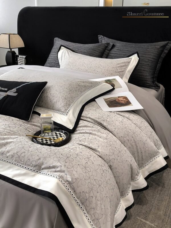 S. C. - 1036 - Light Grey Floral Pattern With Black And White Frame Color - 40% Jacquard Cotton + 60% Lyocell - Image 3
