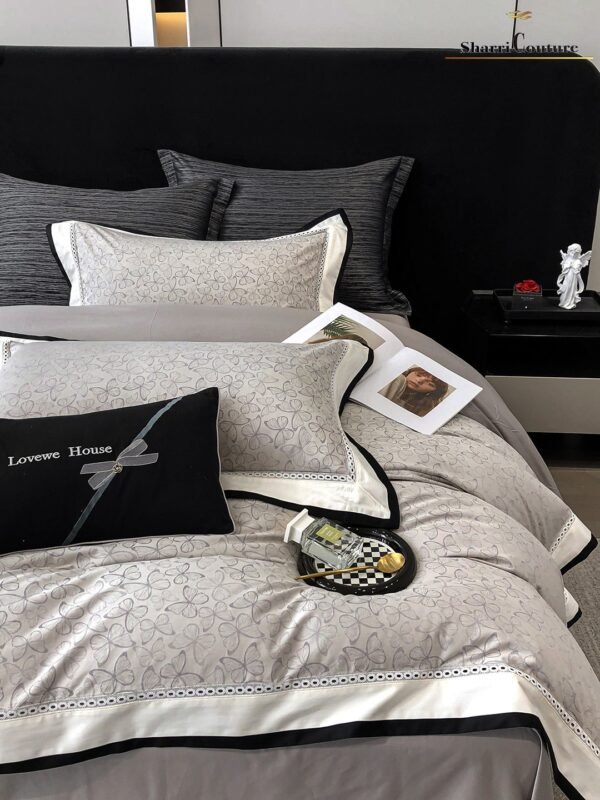 S. C. - 1036 - Light Grey Floral Pattern With Black And White Frame Color - 40% Jacquard Cotton + 60% Lyocell - Image 4