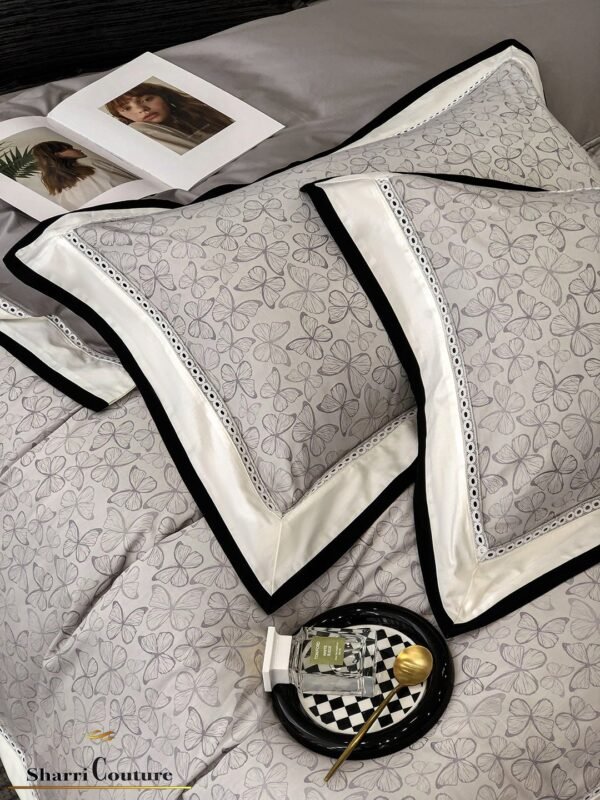 S. C. - 1036 - Light Grey Floral Pattern With Black And White Frame Color - 40% Jacquard Cotton + 60% Lyocell - Image 6