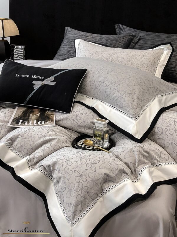 S. C. - 1036 - Light Grey Floral Pattern With Black And White Frame Color - 40% Jacquard Cotton + 60% Lyocell - Image 7