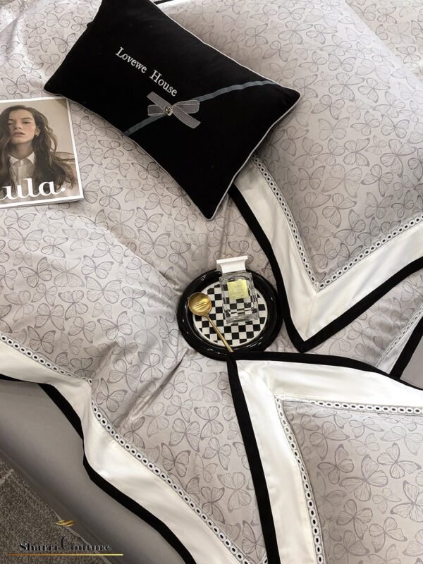S. C. - 1036 - Light Grey Floral Pattern With Black And White Frame Color - 40% Jacquard Cotton + 60% Lyocell - Image 8