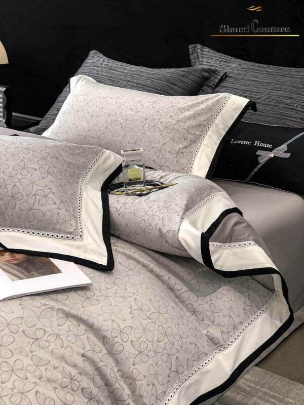 S. C. - 1036 - Light Grey Floral Pattern With Black And White Frame Color - 40% Jacquard Cotton + 60% Lyocell - Image 9