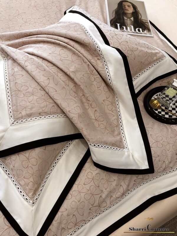 S. C. - 1036 - Light Beige Floral Pattern With Black And White Frame Color - 40% Jacquard Cotton + 60% Lyocell - Image 10