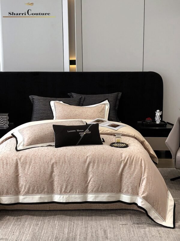 S. C. - 1036 - Light Beige Floral Pattern With Black And White Frame Color - 40% Jacquard Cotton + 60% Lyocell - Image 2