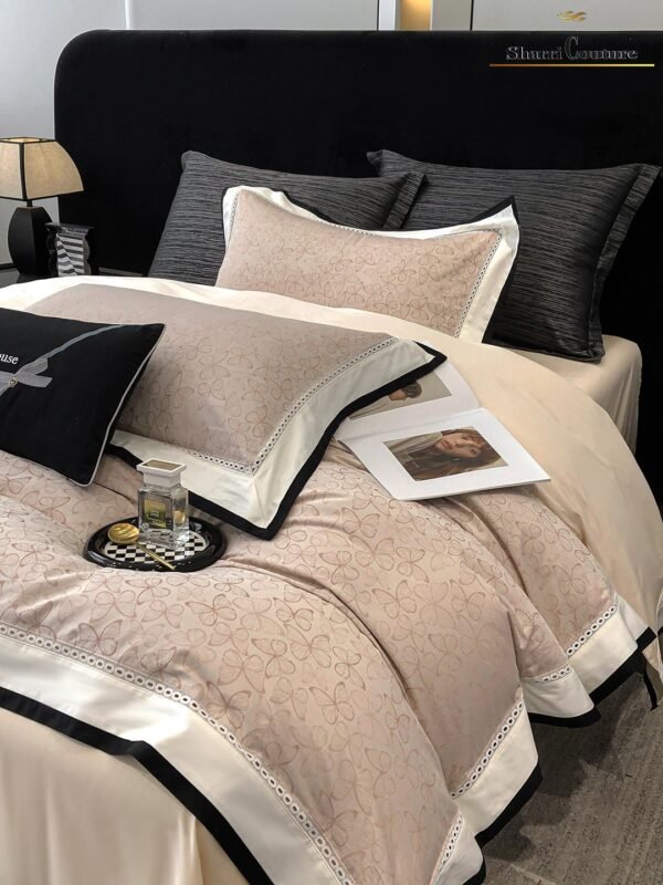 S. C. - 1036 - Light Beige Floral Pattern With Black And White Frame Color - 40% Jacquard Cotton + 60% Lyocell - Image 4