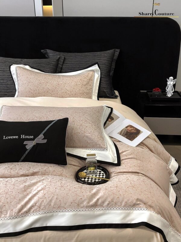 S. C. - 1036 - Light Beige Floral Pattern With Black And White Frame Color - 40% Jacquard Cotton + 60% Lyocell - Image 5