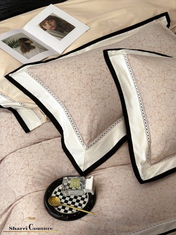 S. C. - 1036 - Light Beige Floral Pattern With Black And White Frame Color - 40% Jacquard Cotton + 60% Lyocell - Image 7