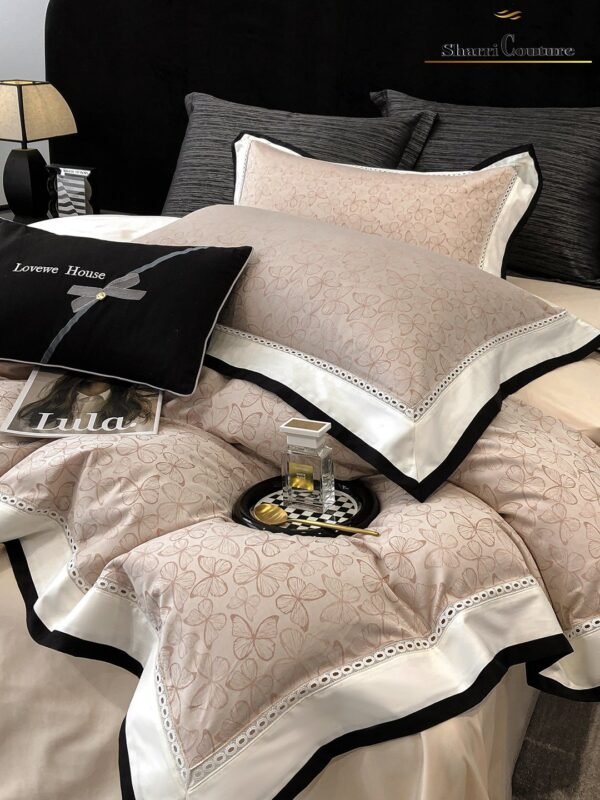 S. C. - 1036 - Light Beige Floral Pattern With Black And White Frame Color - 40% Jacquard Cotton + 60% Lyocell - Image 8
