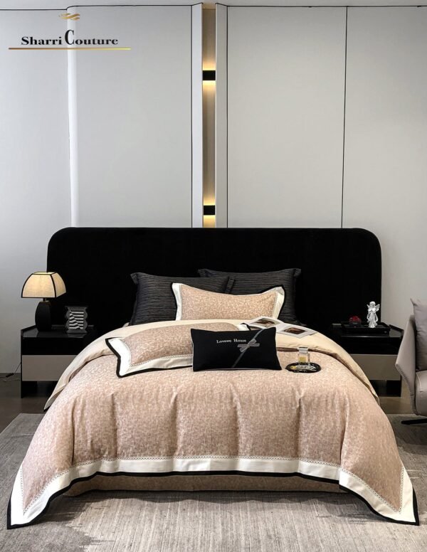 S. C. - 1037 - Light Pink Abstract Pattern With Black and White Frame Color -  40% Jacquard Cotton + 60% Lyocell