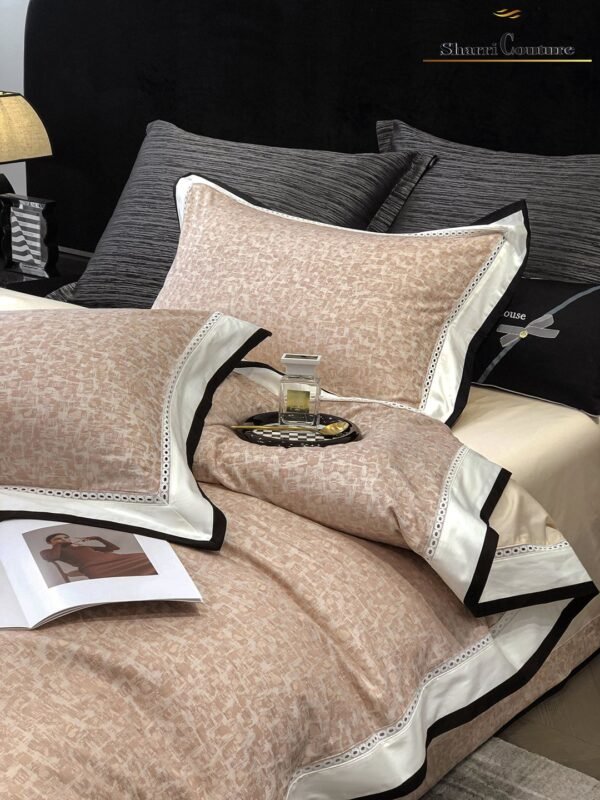 S. C. - 1037 - Light Pink Abstract Pattern With Black and White Frame Color -  40% Jacquard Cotton + 60% Lyocell - Image 10