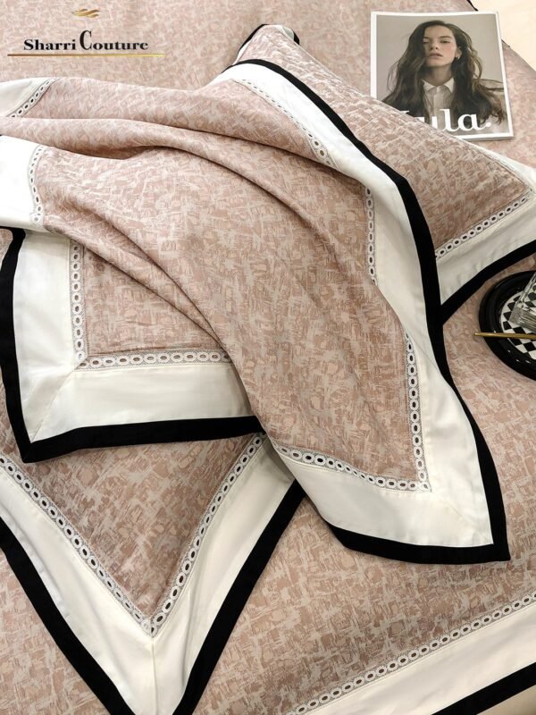 S. C. - 1037 - Light Pink Abstract Pattern With Black and White Frame Color -  40% Jacquard Cotton + 60% Lyocell - Image 11