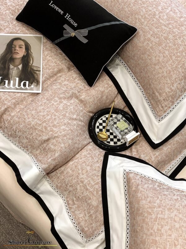 S. C. - 1037 - Light Pink Abstract Pattern With Black and White Frame Color -  40% Jacquard Cotton + 60% Lyocell - Image 12