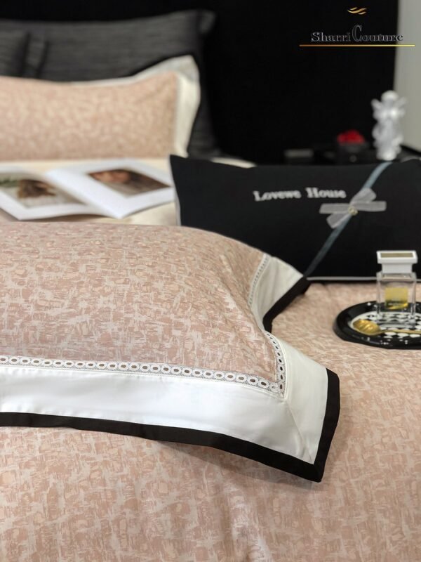 S. C. - 1037 - Light Pink Abstract Pattern With Black and White Frame Color -  40% Jacquard Cotton + 60% Lyocell - Image 2