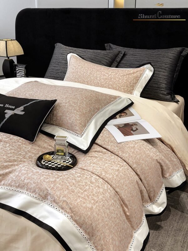 S. C. - 1037 - Light Pink Abstract Pattern With Black and White Frame Color -  40% Jacquard Cotton + 60% Lyocell - Image 3