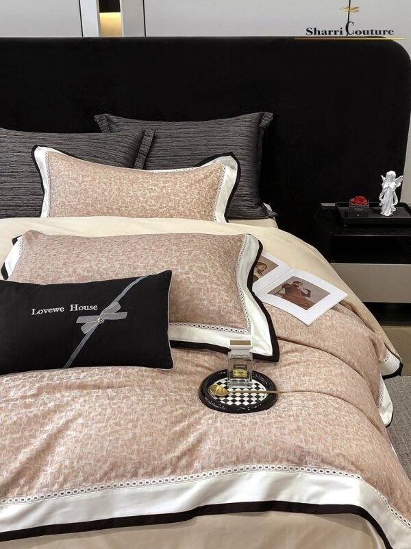 S. C. - 1037 - Light Pink Abstract Pattern With Black and White Frame Color -  40% Jacquard Cotton + 60% Lyocell - Image 4