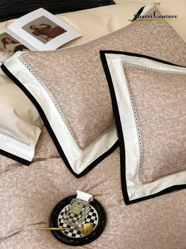 S. C. - 1037 - Light Pink Abstract Pattern With Black and White Frame Color -  40% Jacquard Cotton + 60% Lyocell - Image 6
