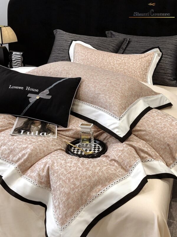 S. C. - 1037 - Light Pink Abstract Pattern With Black and White Frame Color -  40% Jacquard Cotton + 60% Lyocell - Image 7