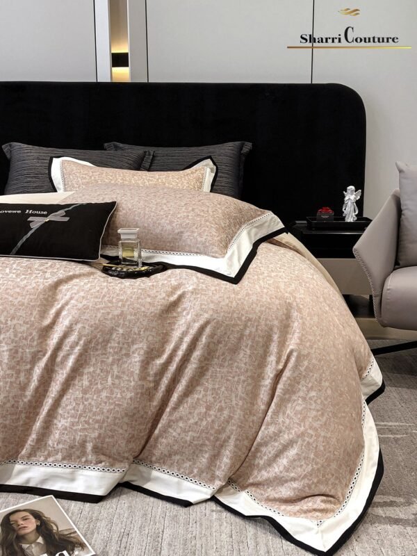 S. C. - 1037 - Light Pink Abstract Pattern With Black and White Frame Color -  40% Jacquard Cotton + 60% Lyocell - Image 8
