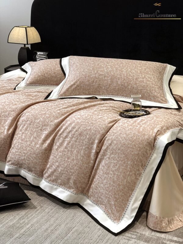 S. C. - 1037 - Light Pink Abstract Pattern With Black and White Frame Color -  40% Jacquard Cotton + 60% Lyocell - Image 9