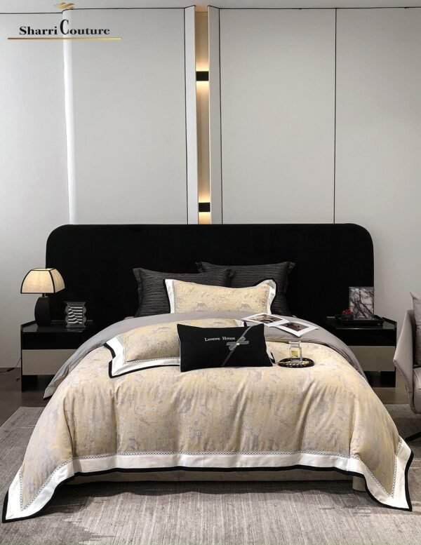 S. C. - 1038 - Light Yellowish Grey Abstract Pattern, With Black And White Frame Color - 40% Jacquard Cotton + 60% Lyocell
