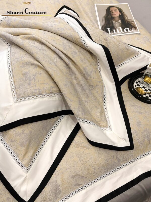 S. C. - 1038 - Light Yellowish Grey Abstract Pattern, With Black And White Frame Color - 40% Jacquard Cotton + 60% Lyocell - Image 10