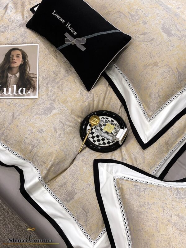 S. C. - 1038 - Light Yellowish Grey Abstract Pattern, With Black And White Frame Color - 40% Jacquard Cotton + 60% Lyocell - Image 11