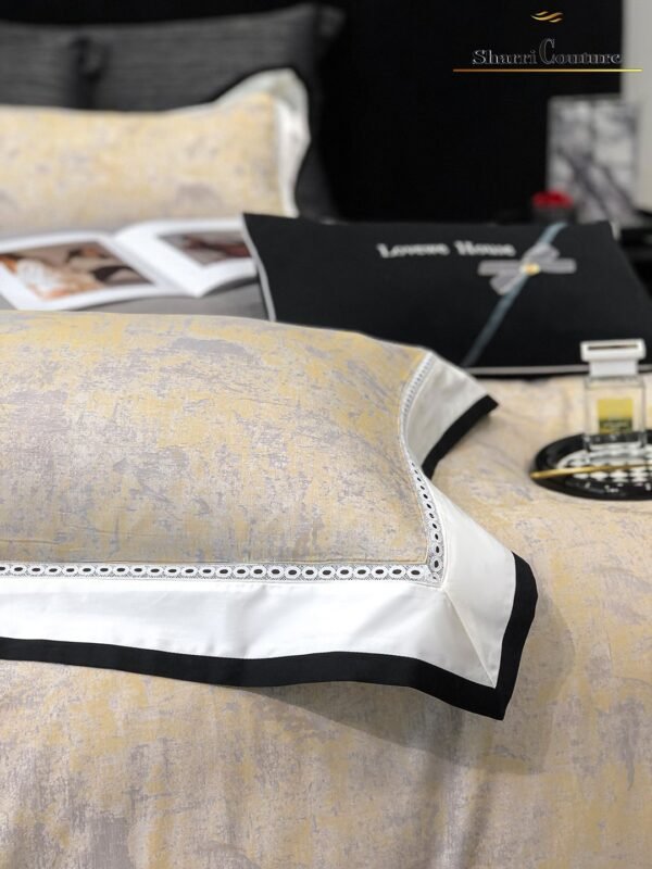 S. C. - 1038 - Light Yellowish Grey Abstract Pattern, With Black And White Frame Color - 40% Jacquard Cotton + 60% Lyocell - Image 2