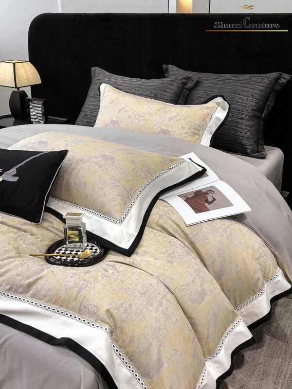S. C. - 1038 - Light Yellowish Grey Abstract Pattern, With Black And White Frame Color - 40% Jacquard Cotton + 60% Lyocell - Image 3