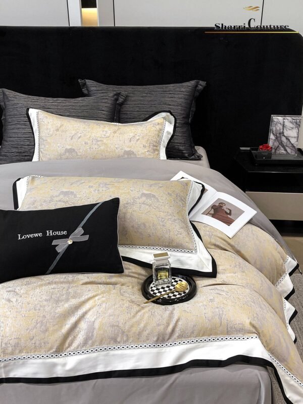 S. C. - 1038 - Light Yellowish Grey Abstract Pattern, With Black And White Frame Color - 40% Jacquard Cotton + 60% Lyocell - Image 4