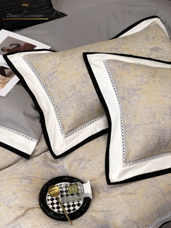 S. C. - 1038 - Light Yellowish Grey Abstract Pattern, With Black And White Frame Color - 40% Jacquard Cotton + 60% Lyocell - Image 6