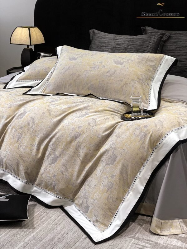 S. C. - 1038 - Light Yellowish Grey Abstract Pattern, With Black And White Frame Color - 40% Jacquard Cotton + 60% Lyocell - Image 7