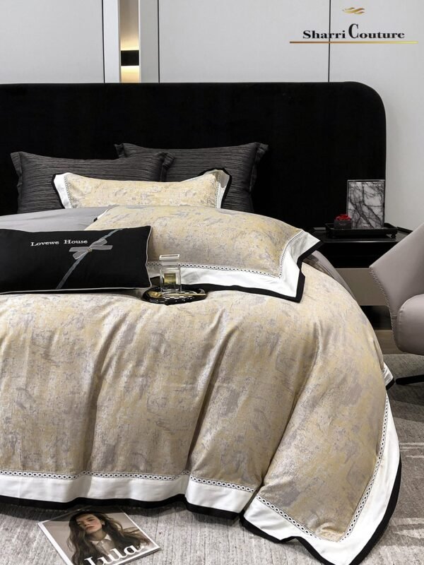 S. C. - 1038 - Light Yellowish Grey Abstract Pattern, With Black And White Frame Color - 40% Jacquard Cotton + 60% Lyocell - Image 8