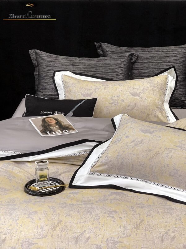 S. C. - 1038 - Light Yellowish Grey Abstract Pattern, With Black And White Frame Color - 40% Jacquard Cotton + 60% Lyocell - Image 9