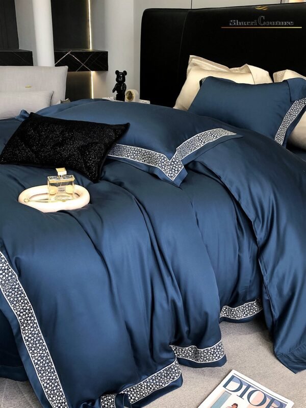 S. C. - 1039 - Navy Blue Color With Embroidery - 60% Jacquard Cotton and 40% Lyocell - Image 2