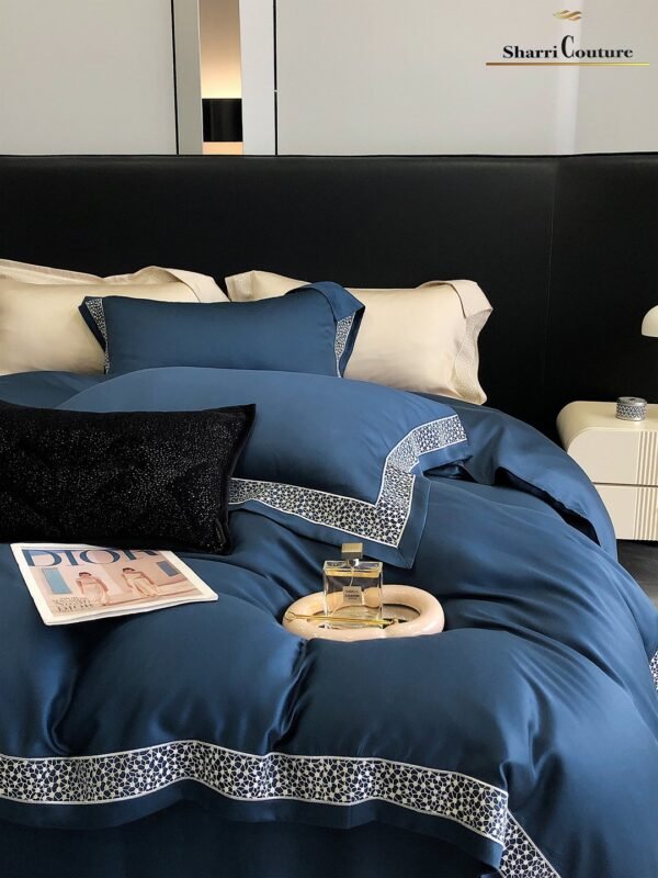 S. C. - 1039 - Navy Blue Color With Embroidery - 60% Jacquard Cotton and 40% Lyocell - Image 3