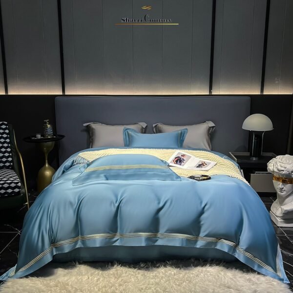 S. C. - 1041 - Ocean Blue Color With Embroidery 3 Frames Lines - 100% Supima Cotton