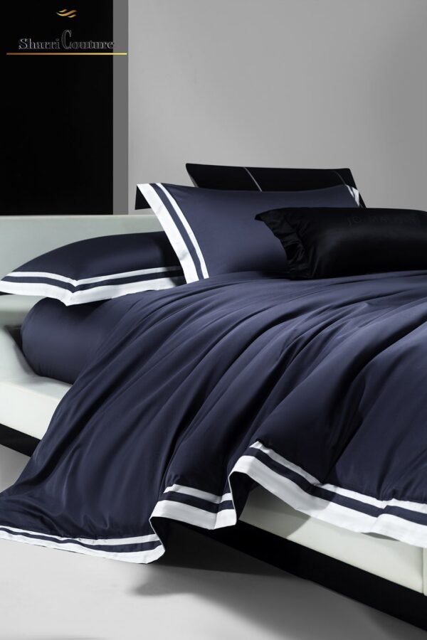 S. C. 1048 - Navy Blue Color + White Frame - 100s Long Staple Cotton - Image 4