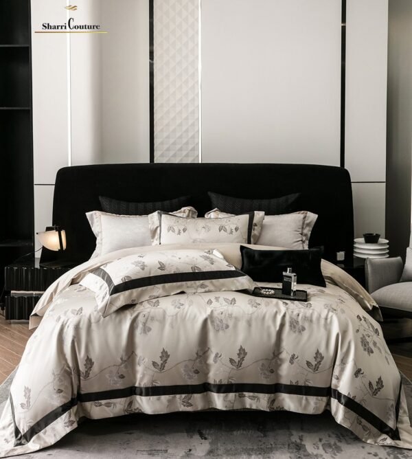 S. C. - 1054 - Light Grey Black Metallic Frame Color -100% Jacquard Cotton