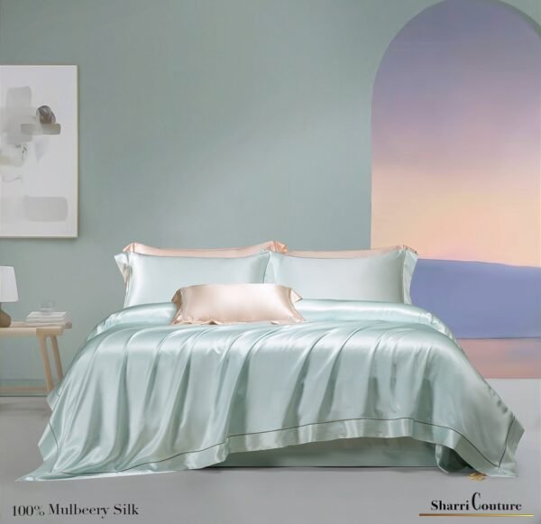 S. C. - 2001 - 100% Mulberry Silk - Light Turquoise  Color - Image 3