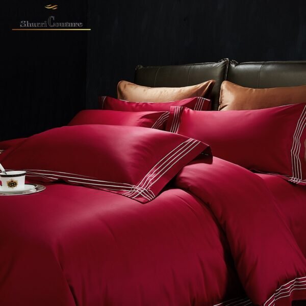 S. C. - 1043 - Wine Red Color With  4 Embroidery Frames Lines - 100s Long Staple Cotton - Image 3