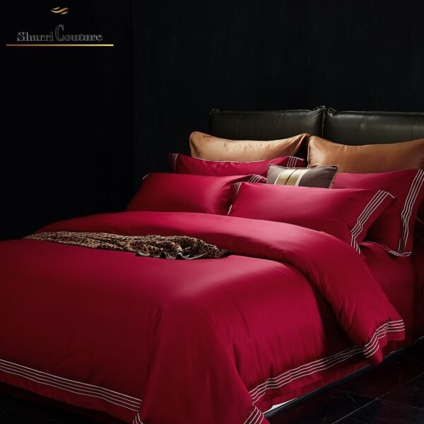S. C. - 1043 - Wine Red Color With  4 Embroidery Frames Lines - 100s Long Staple Cotton