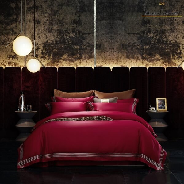 S. C. - 1043 - Wine Red Color With  4 Embroidery Frames Lines - 100s Long Staple Cotton - Image 10