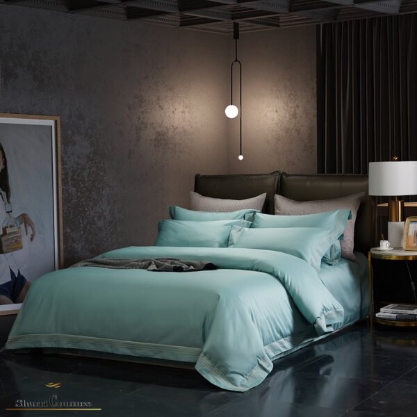 S. C. - 1043 - Turquoise Color With 4 Embroidery Frames Lines - 100s Long Staple Cotton