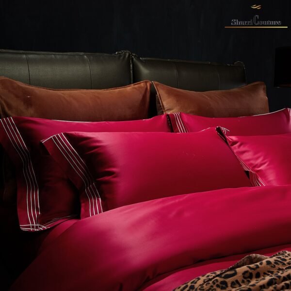S. C. - 1043 - Wine Red Color With  4 Embroidery Frames Lines - 100s Long Staple Cotton - Image 5