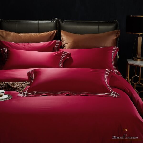 S. C. - 1043 - Wine Red Color With  4 Embroidery Frames Lines - 100s Long Staple Cotton - Image 4